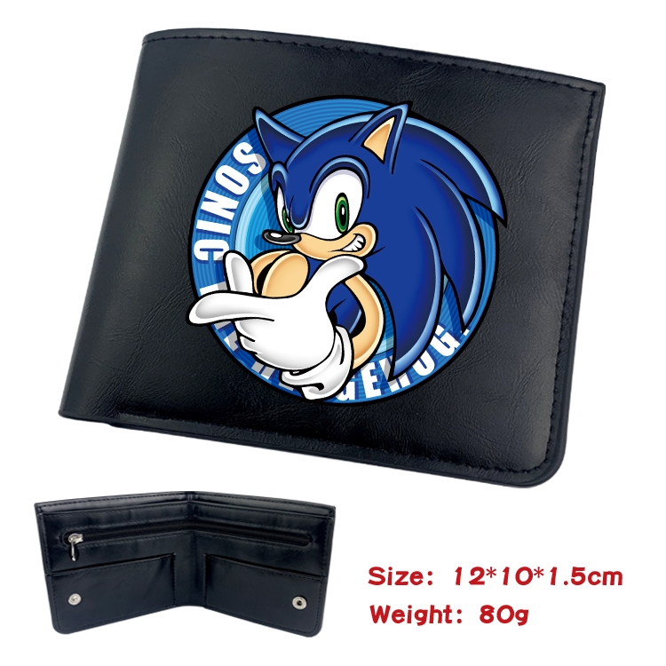 Sonic The Hedgehog Animation soft leather inner buckle black leather wallet 12X10X1.5CM