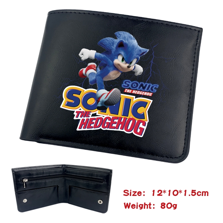 Sonic The Hedgehog Animation soft leather inner buckle black leather wallet 12X10X1.5CM