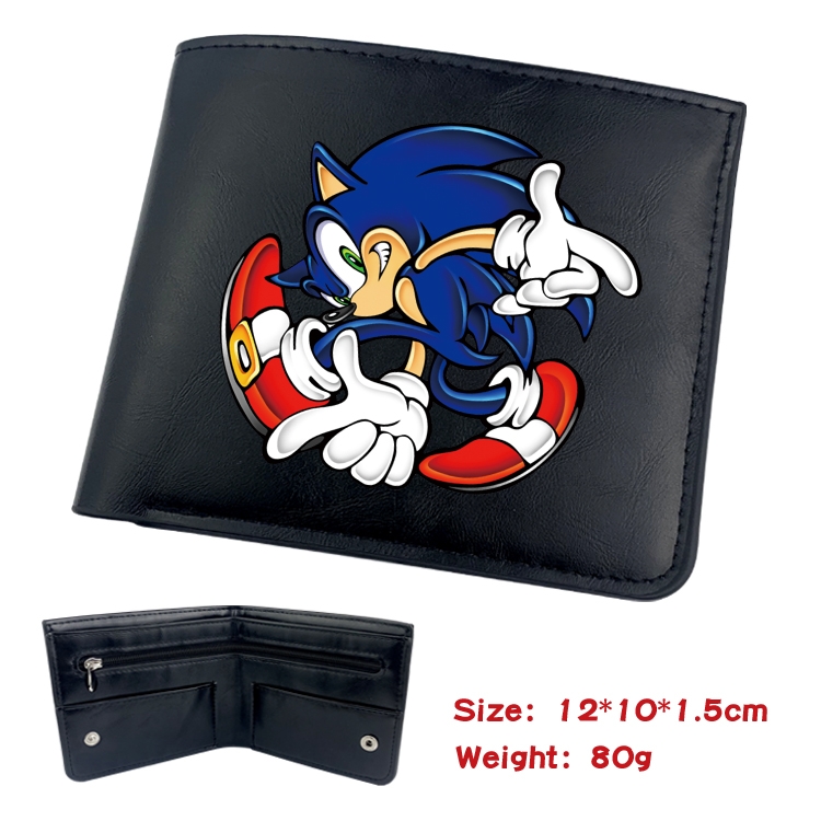 Sonic The Hedgehog Animation soft leather inner buckle black leather wallet 12X10X1.5CM