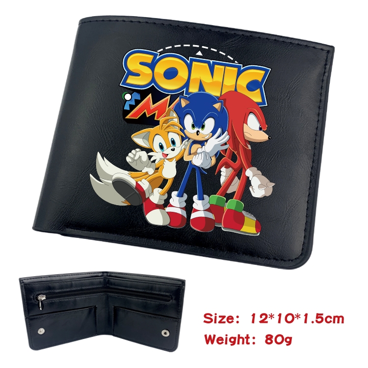 Sonic The Hedgehog Animation soft leather inner buckle black leather wallet 12X10X1.5CM