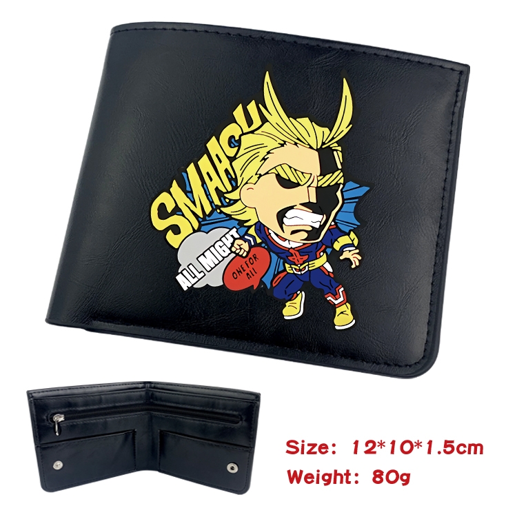 My Hero Academia Animation soft leather inner buckle black leather wallet 12X10X1.5CM