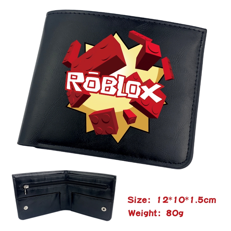 Robllox Animation soft leather inner buckle black leather wallet 12X10X1.5CM