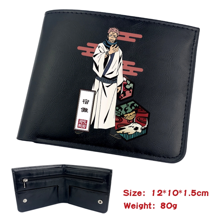 Jujutsu Kaisen  Animation soft leather inner buckle black leather wallet 12X10X1.5CM