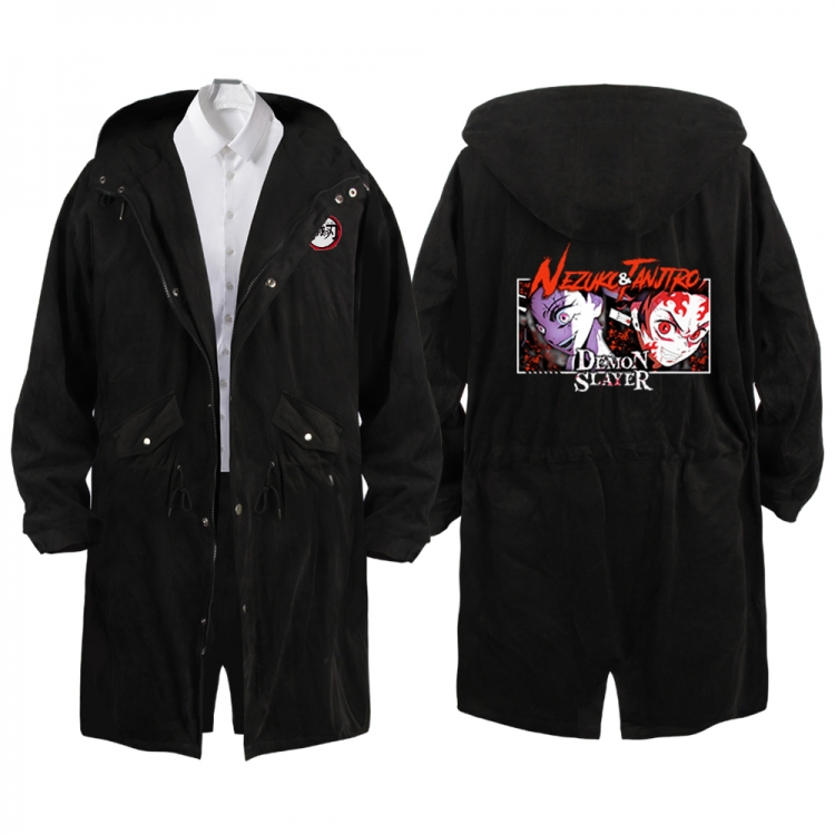 Demon Slayer Kimets Anime Peripheral Hooded Long Windbreaker Jacket from S to 3XL