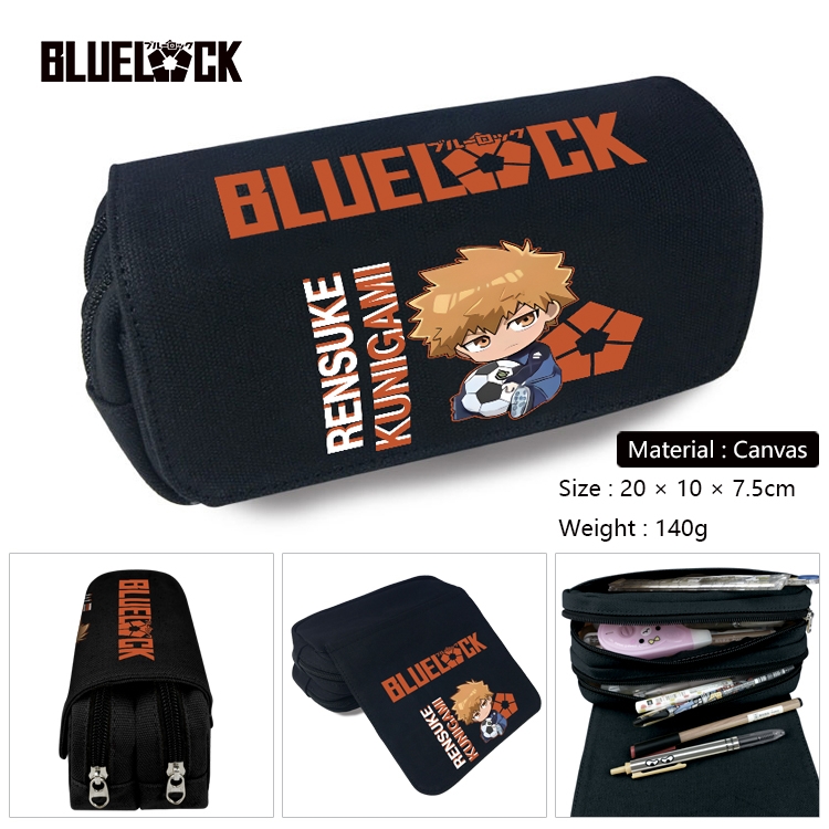 BLUE LOCK Anime Multi-Function Double Zipper Canvas Cosmetic Bag Pen Case 20x10x7.5cm