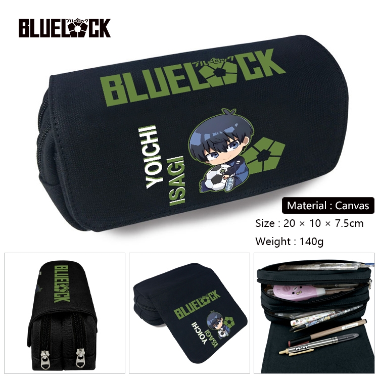 BLUE LOCK Anime Multi-Function Double Zipper Canvas Cosmetic Bag Pen Case 20x10x7.5cm