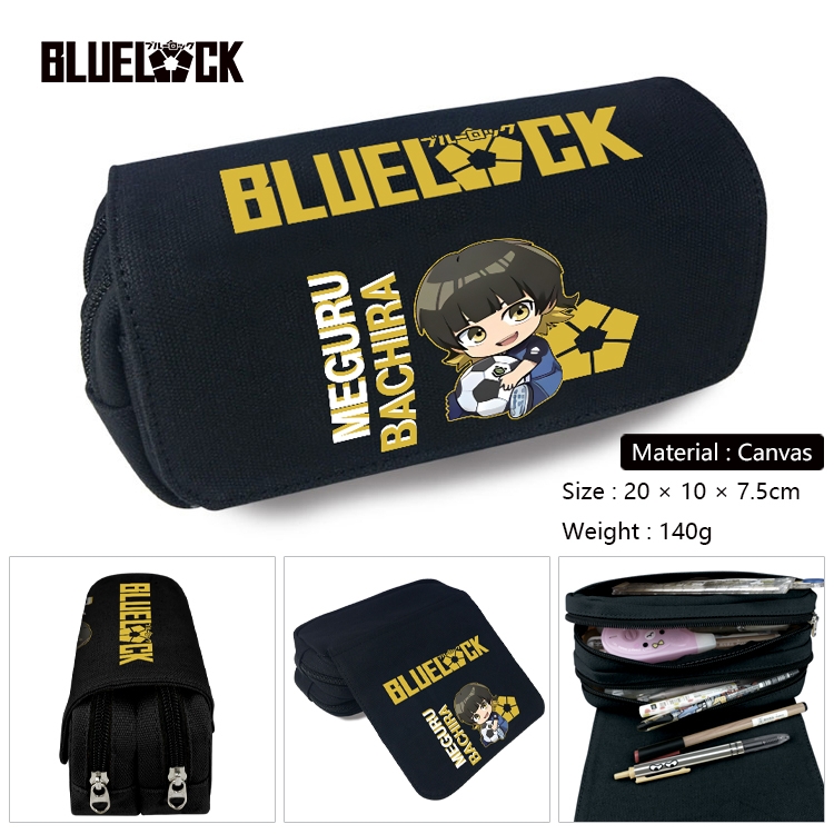 BLUE LOCK Anime Multi-Function Double Zipper Canvas Cosmetic Bag Pen Case 20x10x7.5cm