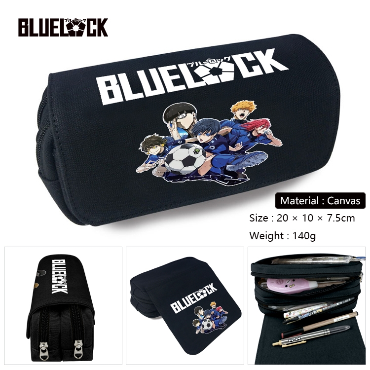 BLUE LOCK Anime Multi-Function Double Zipper Canvas Cosmetic Bag Pen Case 20x10x7.5cm