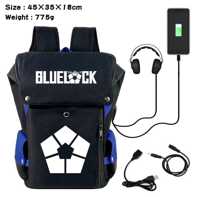 BLUE LOCK Anime canvas bucket color matching data cable backpack 45X35X18CM 775G