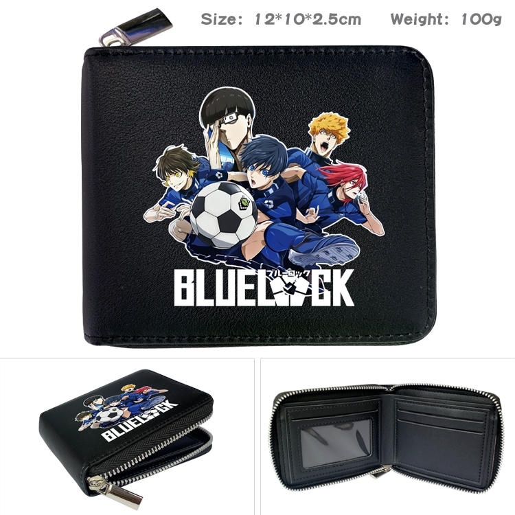 BLUE LOCK Anime zipper black leather half-fold wallet 12X10X2.5CM 100G