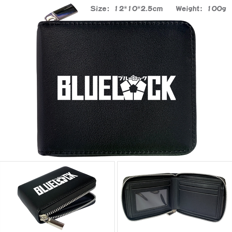 BLUE LOCK Anime zipper black leather half-fold wallet 12X10X2.5CM 100G