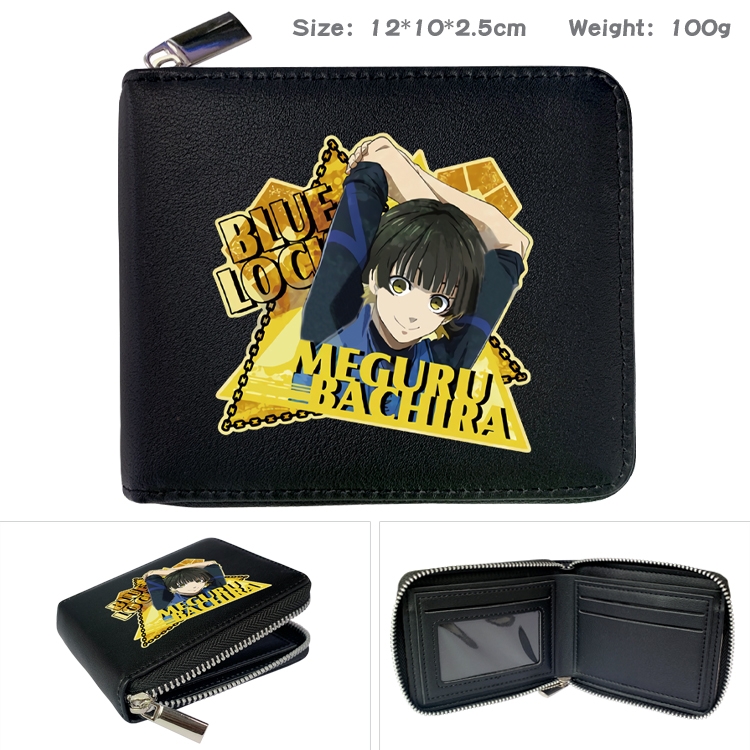 BLUE LOCK Anime zipper black leather half-fold wallet 12X10X2.5CM 100G