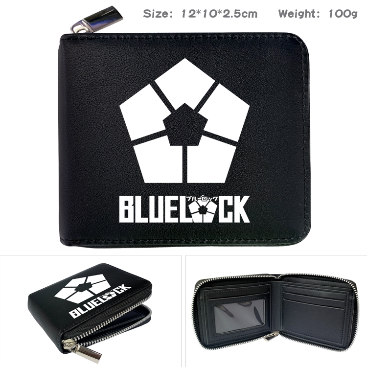 BLUE LOCK Anime zipper black leather half-fold wallet 12X10X2.5CM 100G