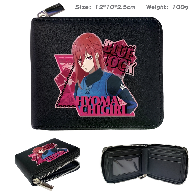 BLUE LOCK Anime zipper black leather half-fold wallet 12X10X2.5CM 100G