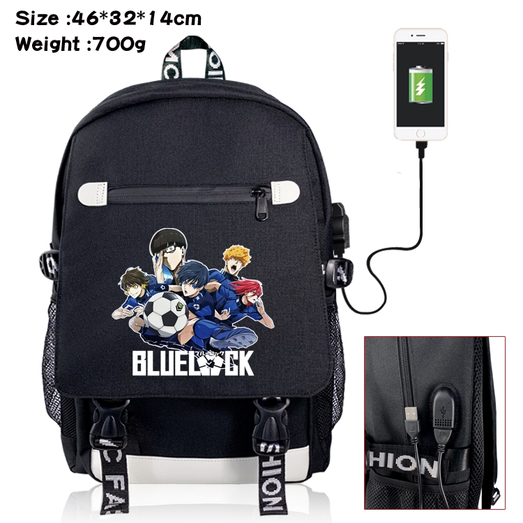 BLUE LOCK USB backpack cartoon printed student backpack 46X32X14CM 700G