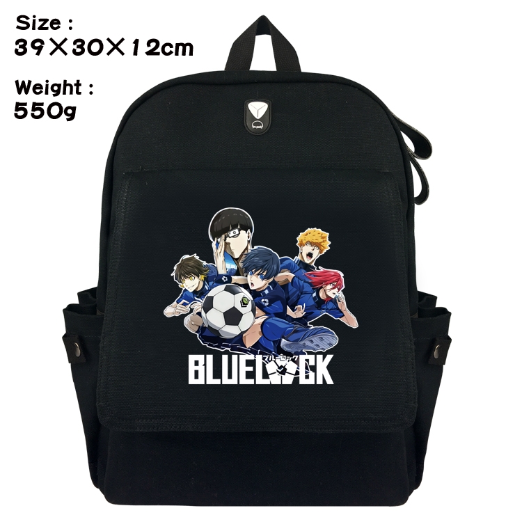 BLUE LOCK Canvas flap backpack backpack student schoolbag headphone hole 39X30X12CM 550g