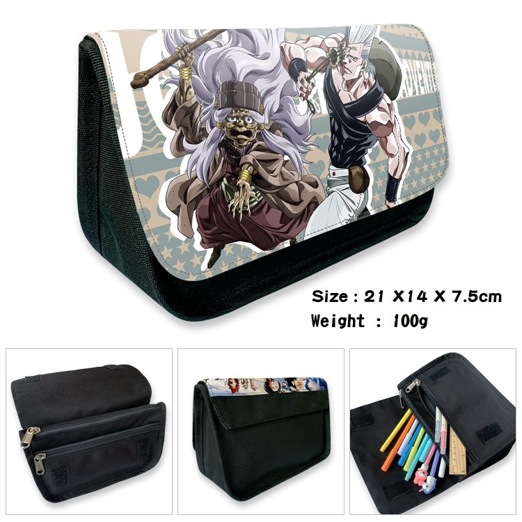 JoJos Bizarre Adventure Anime Velcro canvas zipper pencil case Pencil Bag 21×14×7.5cm