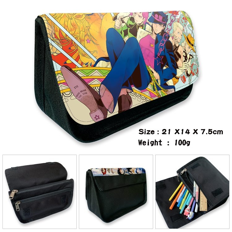 JoJos Bizarre Adventure Anime Velcro canvas zipper pencil case Pencil Bag 21×14×7.5cm