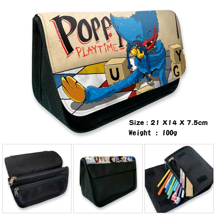 Poppy Playtime Anime Velcro canvas zipper pencil case Pencil Bag 21×14×7.5cm