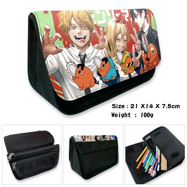 Chainsaw man Anime Velcro canvas zipper pencil case Pencil Bag 21×14×7.5cm