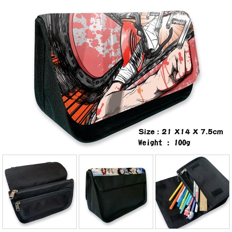 Chainsaw man Anime Velcro canvas zipper pencil case Pencil Bag 21×14×7.5cm