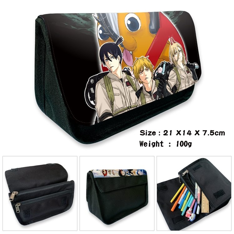 Chainsaw man Anime Velcro canvas zipper pencil case Pencil Bag 21×14×7.5cm