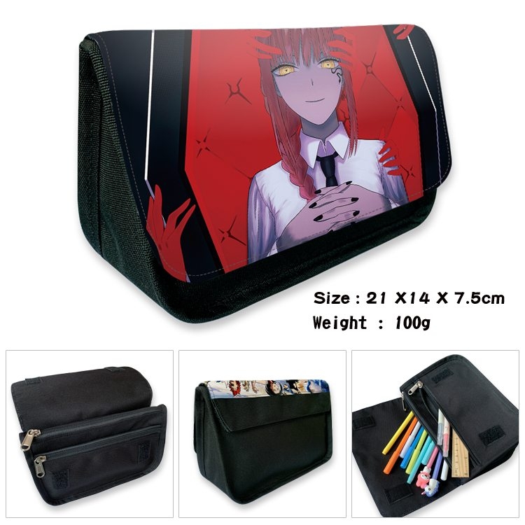 Chainsaw man Anime Velcro canvas zipper pencil case Pencil Bag 21×14×7.5cm