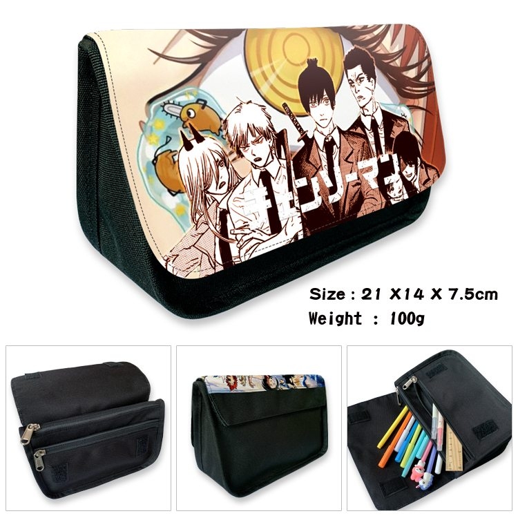 Chainsaw man Anime Velcro canvas zipper pencil case Pencil Bag 21×14×7.5cm