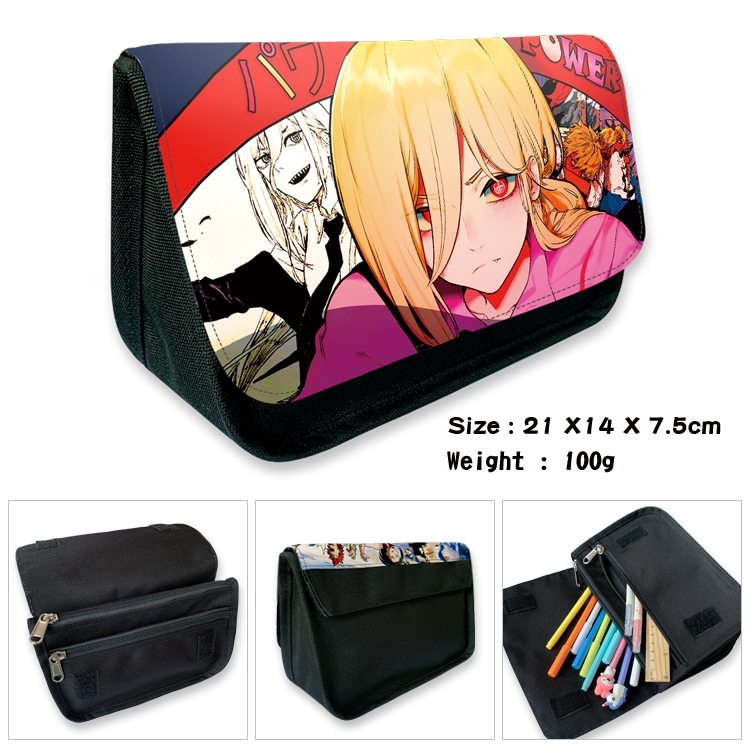 Chainsaw man Anime Velcro canvas zipper pencil case Pencil Bag 21×14×7.5cm