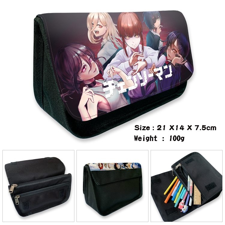 Chainsaw man Anime Velcro canvas zipper pencil case Pencil Bag 21×14×7.5cm