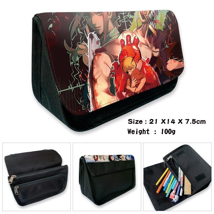 Chainsaw man Anime Velcro canvas zipper pencil case Pencil Bag 21×14×7.5cm