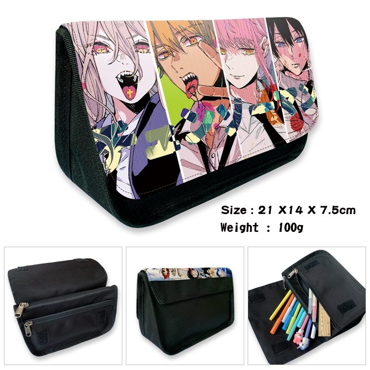 Chainsaw man Anime Velcro canvas zipper pencil case Pencil Bag 21×14×7.5cm