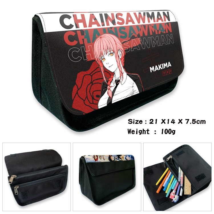 Chainsaw man Anime Velcro canvas zipper pencil case Pencil Bag 21×14×7.5cm