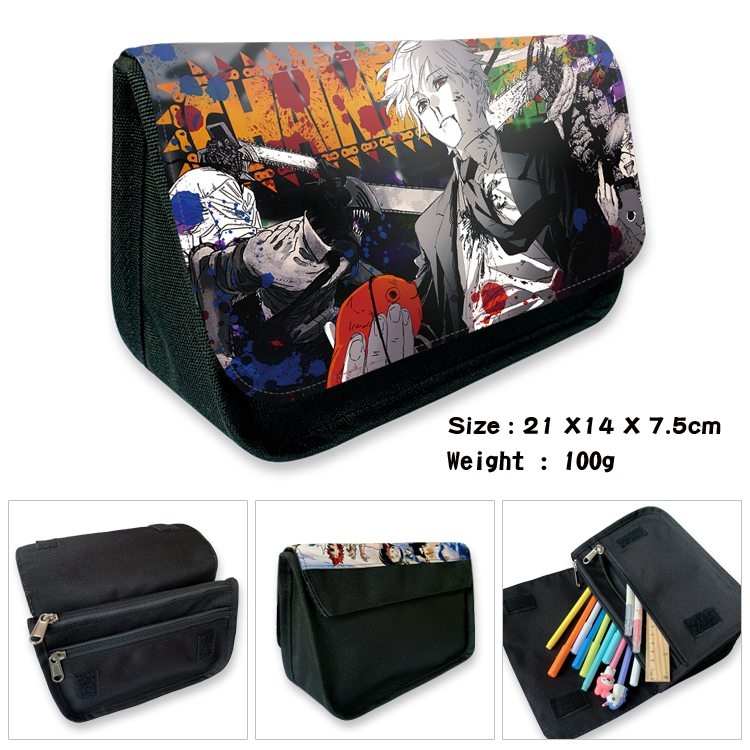 Chainsaw man Anime Velcro canvas zipper pencil case Pencil Bag 21×14×7.5cm