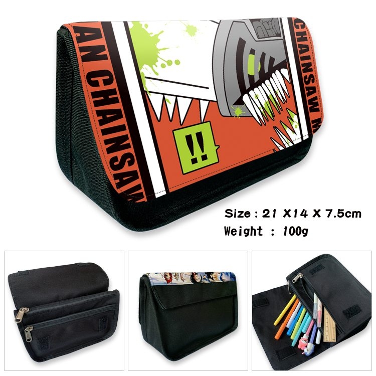 Chainsaw man Anime Velcro canvas zipper pencil case Pencil Bag 21×14×7.5cm