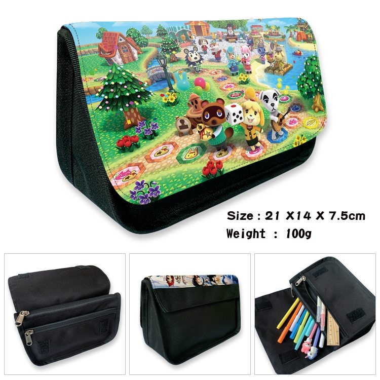 Animal Crossing Anime Velcro canvas zipper pencil case Pencil Bag 21×14×7.5cm