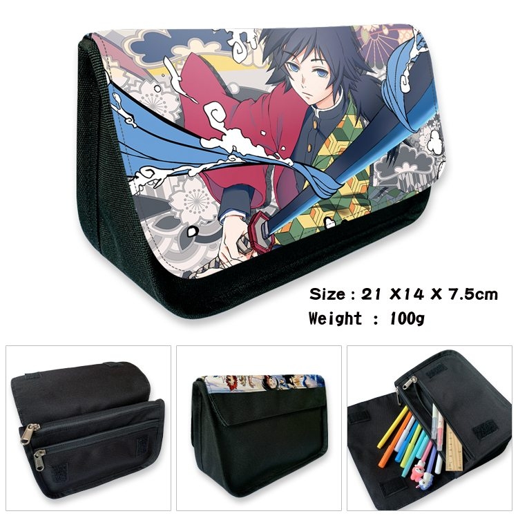 Demon Slayer Kimets Anime Velcro canvas zipper pencil case Pencil Bag 21×14×7.5cm