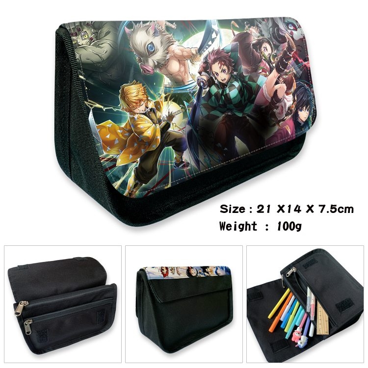 Demon Slayer Kimets Anime Velcro canvas zipper pencil case Pencil Bag 21×14×7.5cm