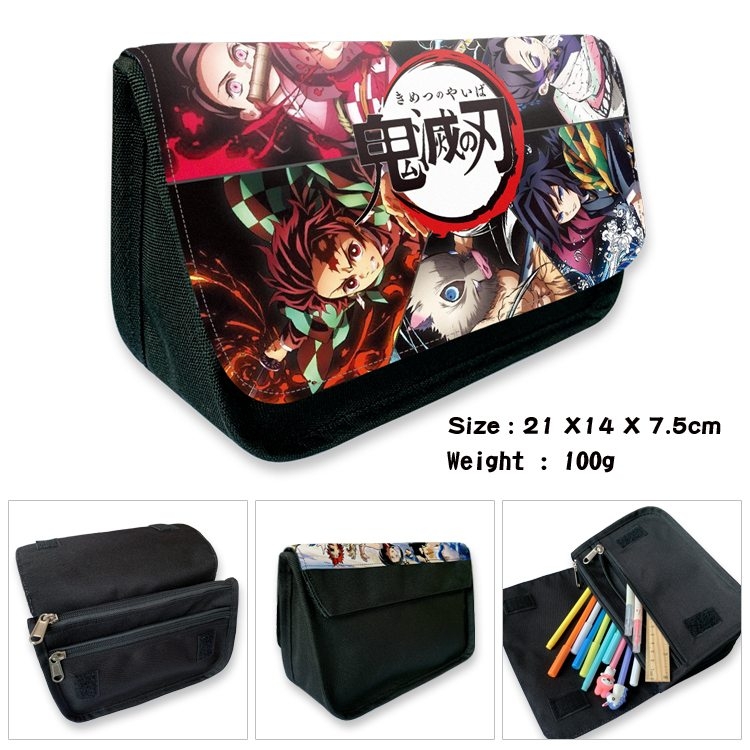 Demon Slayer Kimets Anime Velcro canvas zipper pencil case Pencil Bag 21×14×7.5cm