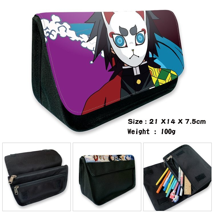 Demon Slayer Kimets Anime Velcro canvas zipper pencil case Pencil Bag 21×14×7.5cm