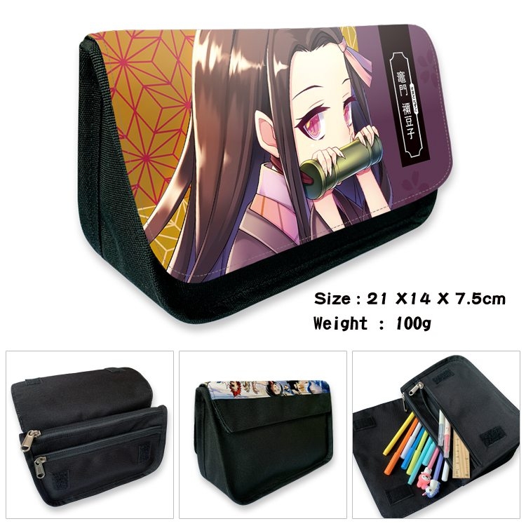 Demon Slayer Kimets Anime Velcro canvas zipper pencil case Pencil Bag 21×14×7.5cm