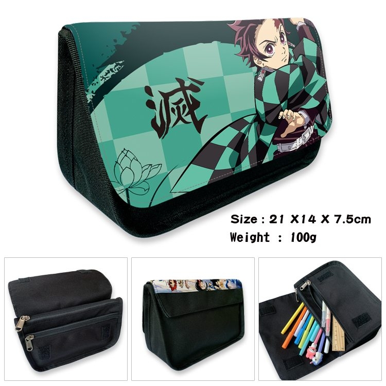 Demon Slayer Kimets Anime Velcro canvas zipper pencil case Pencil Bag 21×14×7.5cm