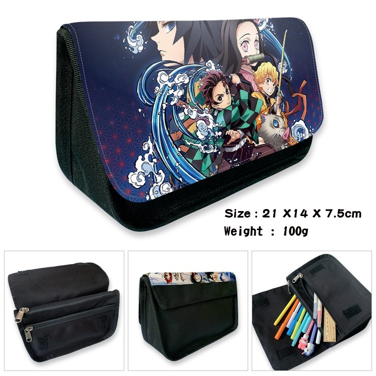 Demon Slayer Kimets Anime Velcro canvas zipper pencil case Pencil Bag 21×14×7.5cm