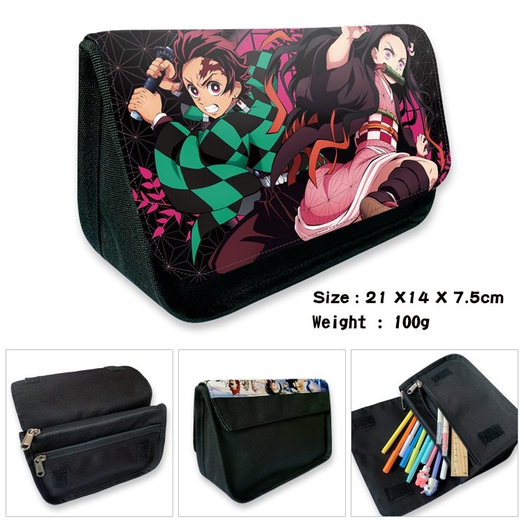 Demon Slayer Kimets Anime Velcro canvas zipper pencil case Pencil Bag 21×14×7.5cm