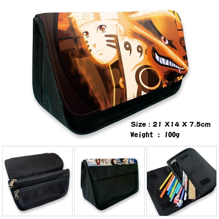 Naruto Anime Velcro canvas zipper pencil case Pencil Bag 21×14×7.5cm