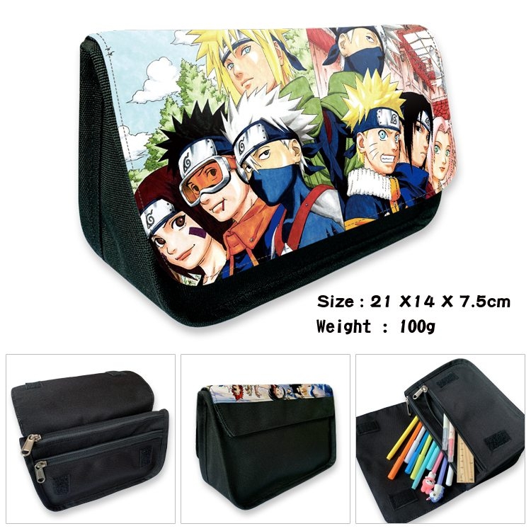 Naruto Anime Velcro canvas zipper pencil case Pencil Bag 21×14×7.5cm