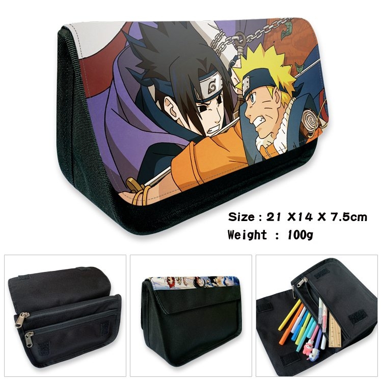 Naruto Anime Velcro canvas zipper pencil case Pencil Bag 21×14×7.5cm