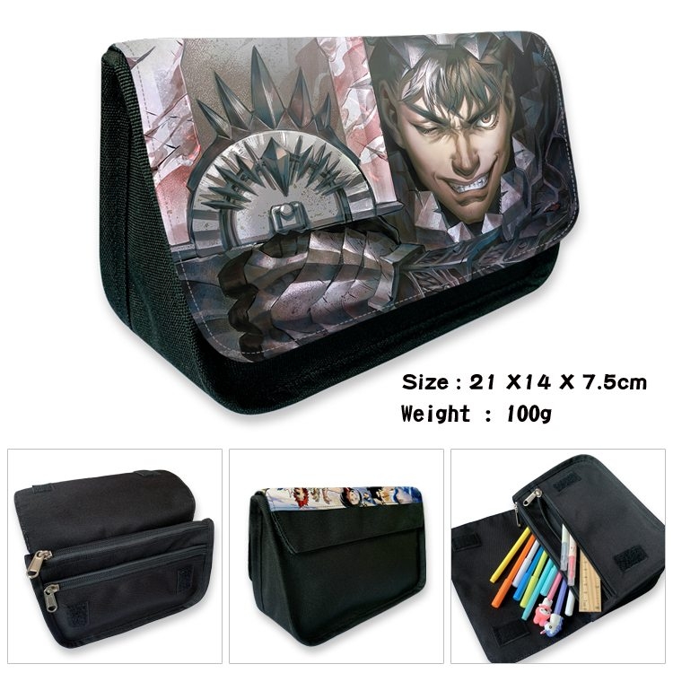 BERSERK Anime Velcro canvas zipper pencil case Pencil Bag 21×14×7.5cm