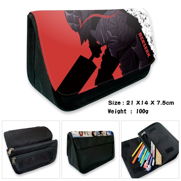 BERSERK Anime Velcro canvas zipper pencil case Pencil Bag 21×14×7.5cm