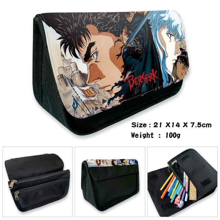 BERSERK Anime Velcro canvas zipper pencil case Pencil Bag 21×14×7.5cm